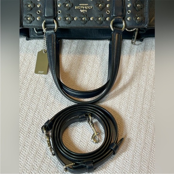 COACH Crosby Mini Flower Appliqués/Rivets/Grommets Calf Leather in Navy Blue - Picture 8 of 13